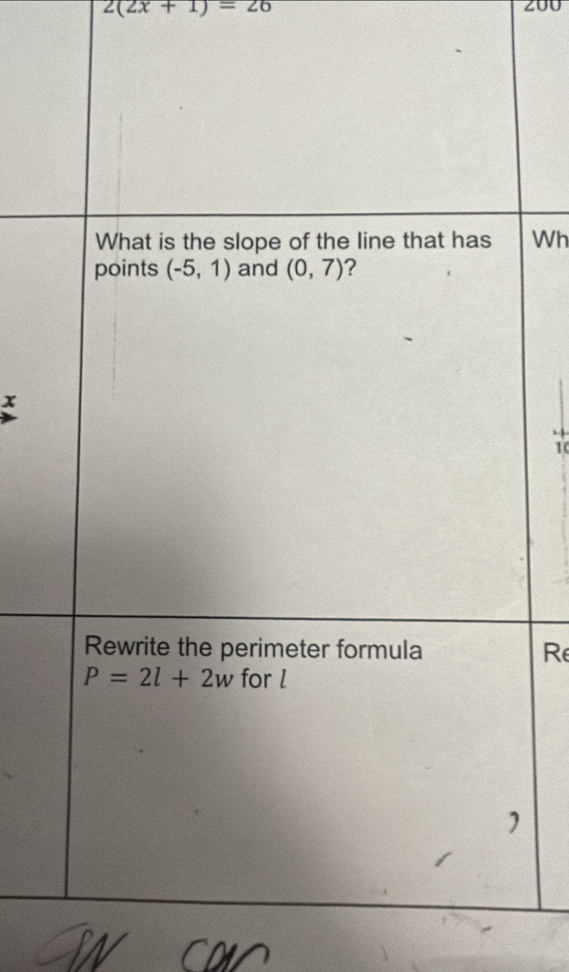 2(2x+1)=26
200
Wh
x
1
Re