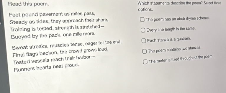 Solved: Read this poem. Which statements describe the poem? Select ...