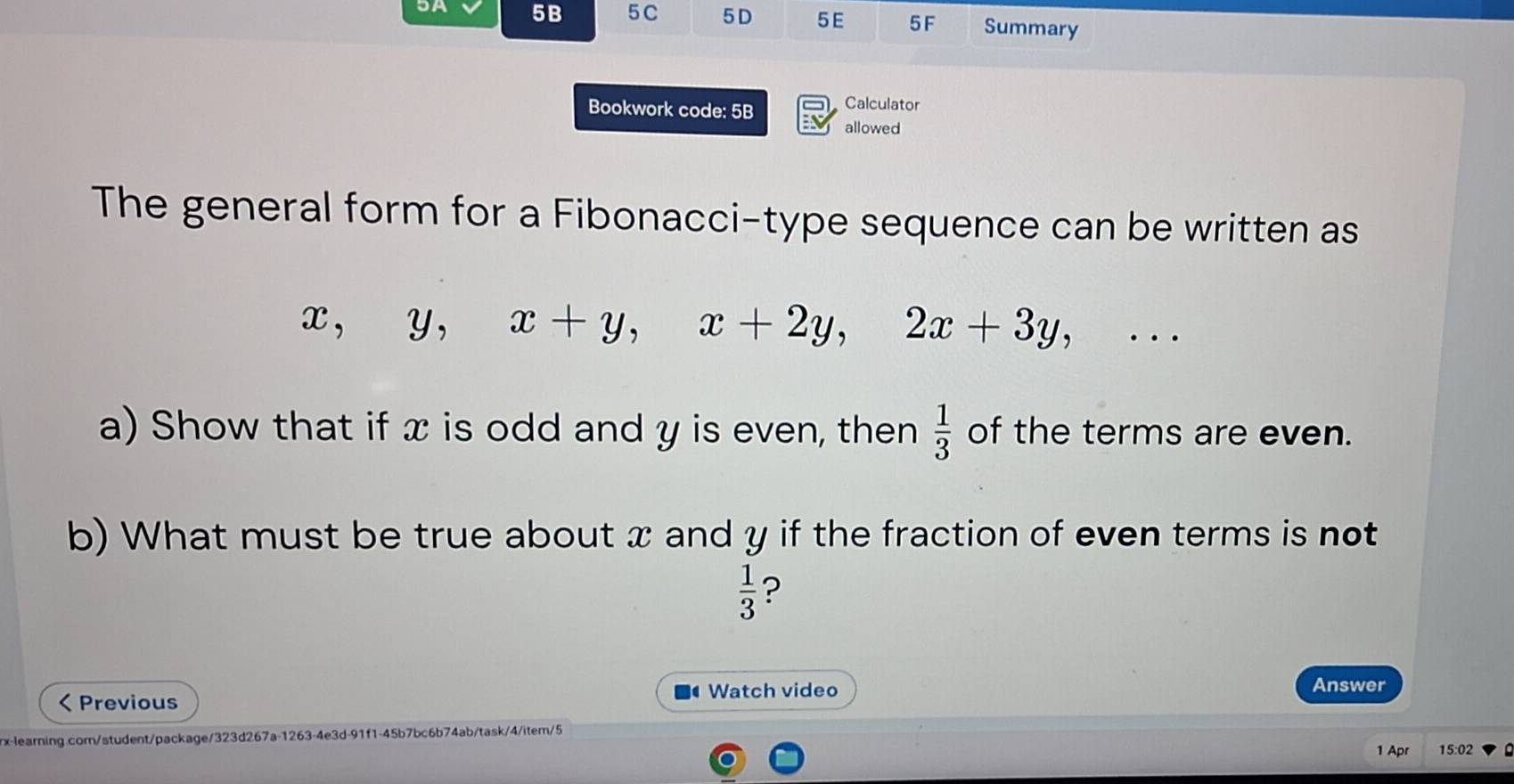 Solved: JA 5B 5C 5D 5 E 5F Summary Bookwork code: 5B Calculator allowed ...
