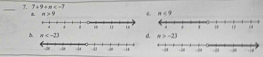 7+9+n
a. n>9 C. n<9</tex>

b. n d. n>-23