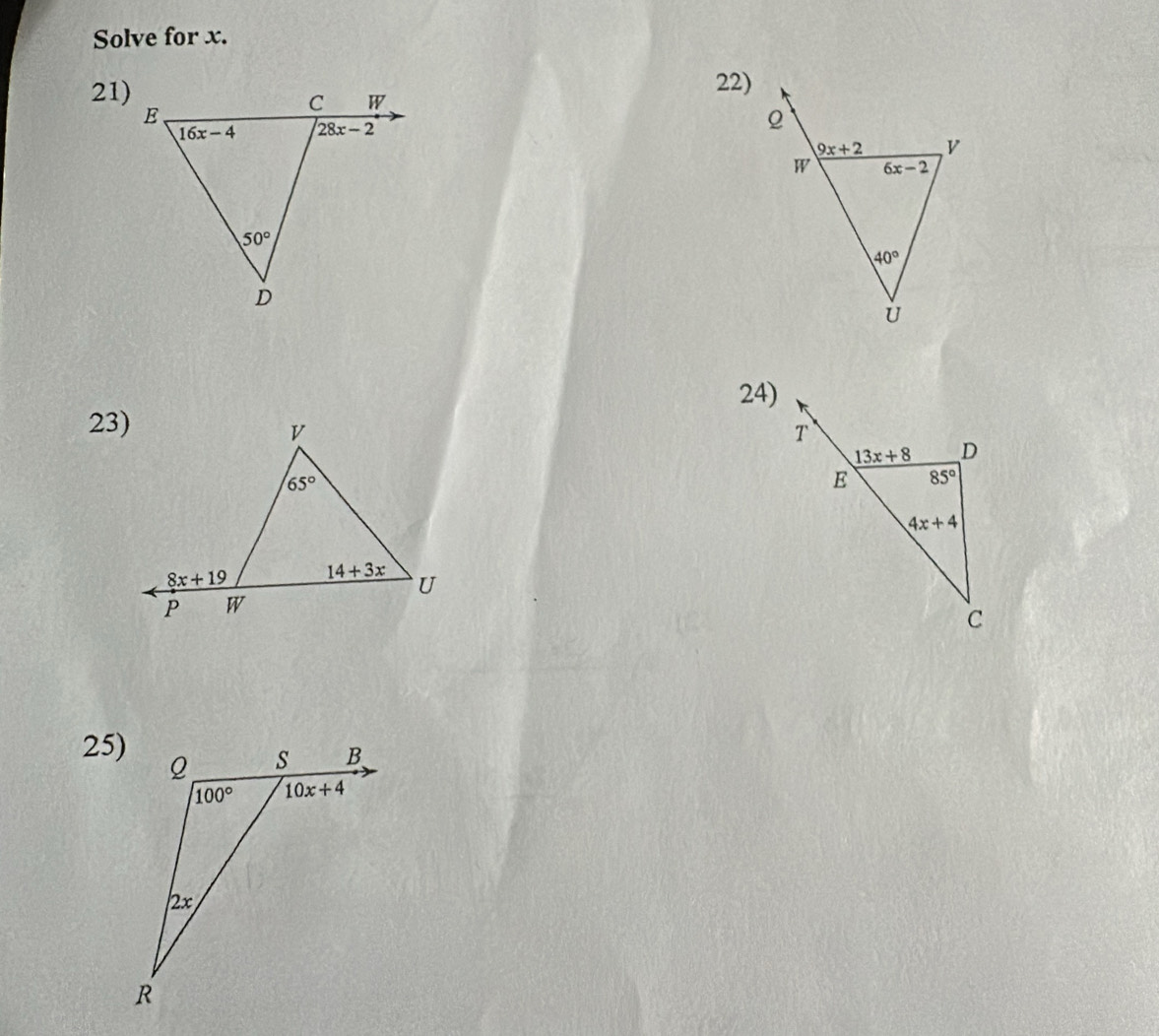 Solve for x.
21)22)
24)
23)
25)