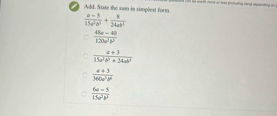 Solved: questions can be worth more or less (including zero) depending ...