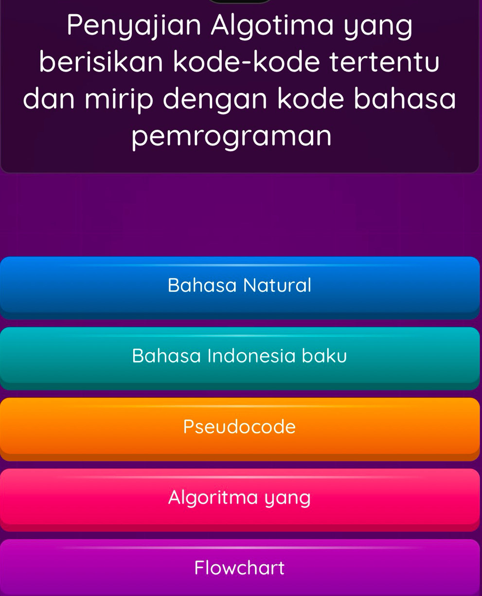 Telah dijawab:Penyajian Algotima yang berisikan kode-kode tertentu dan ...