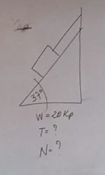 37°
w=20kp
T= 7
N= 7