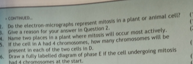 Solved: CONTINUED... 2. Do the electron-micrographs represent mitosis ...