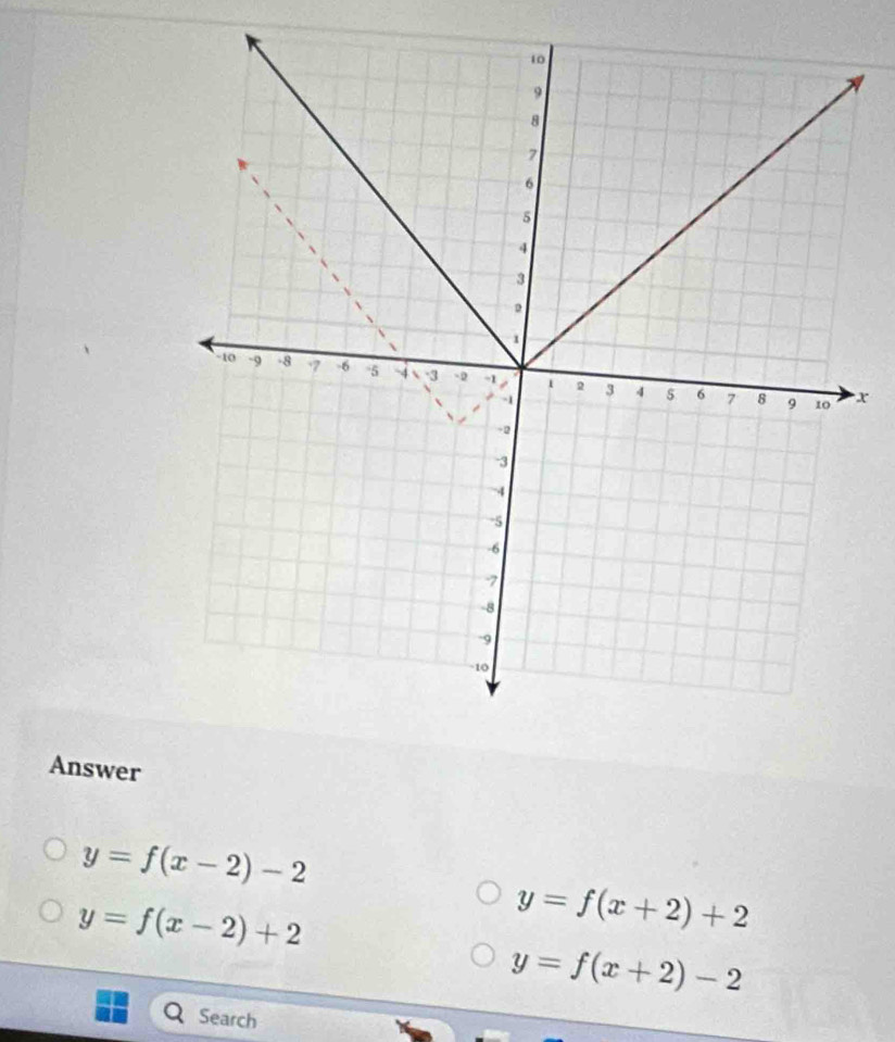 x
Answer
y=f(x-2)-2
y=f(x-2)+2
y=f(x+2)+2
y=f(x+2)-2
Q Search