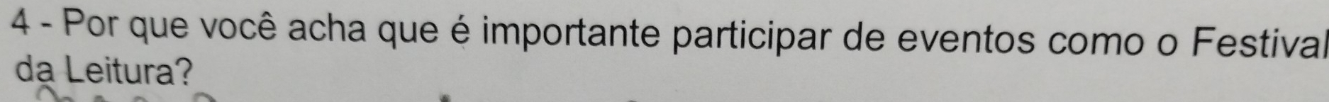 Por que você acha que é importante participar de eventos como o Festival 
da Leitura?