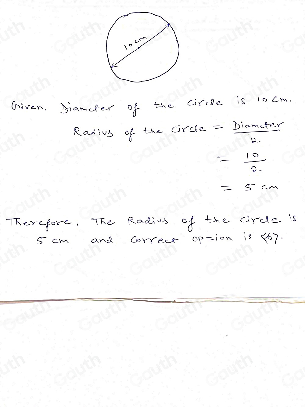 Solved: What is the radius of the circle? * 2 5 10 20 [Math]