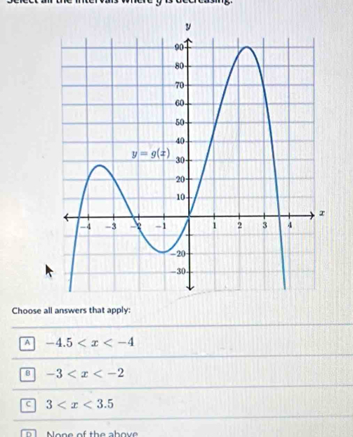 Choose all answers that apply:
A -4.5
8 -3
c 3