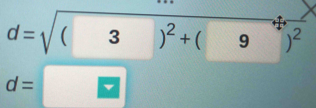 d=sqrt((3)^2)+(9)^4 )^2
d=