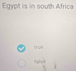 Egypt is in south Africa
true
false