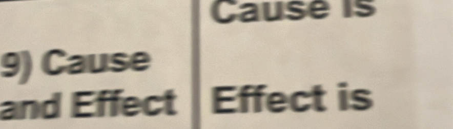 Cause is 
9) Cause 
and Effect Effect is