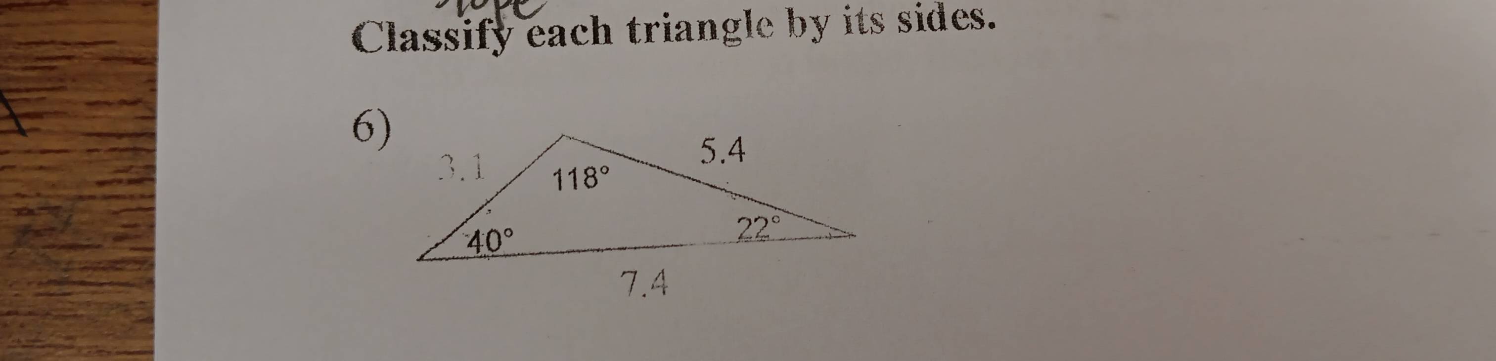 Classify each triangle by its sides.
6)