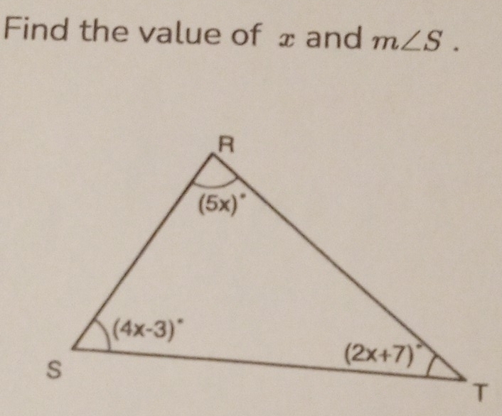 Find the value of £ and m∠ S.