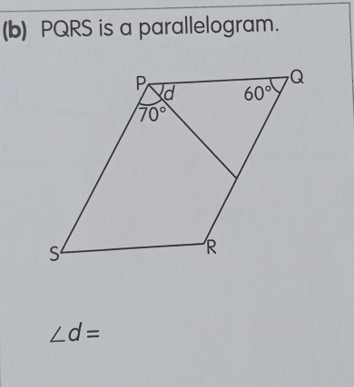 PQRS is a parallelogram.
∠ d=