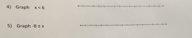 Graph x<6</tex> 
5) Graph -8≤ x