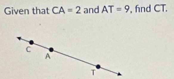 Given that CA=2 and AT=9 , fnd CT.