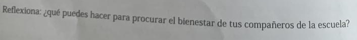 Reflexiona: ¿qué puedes hacer para procurar el bienestar de tus compañeros de la escuela?