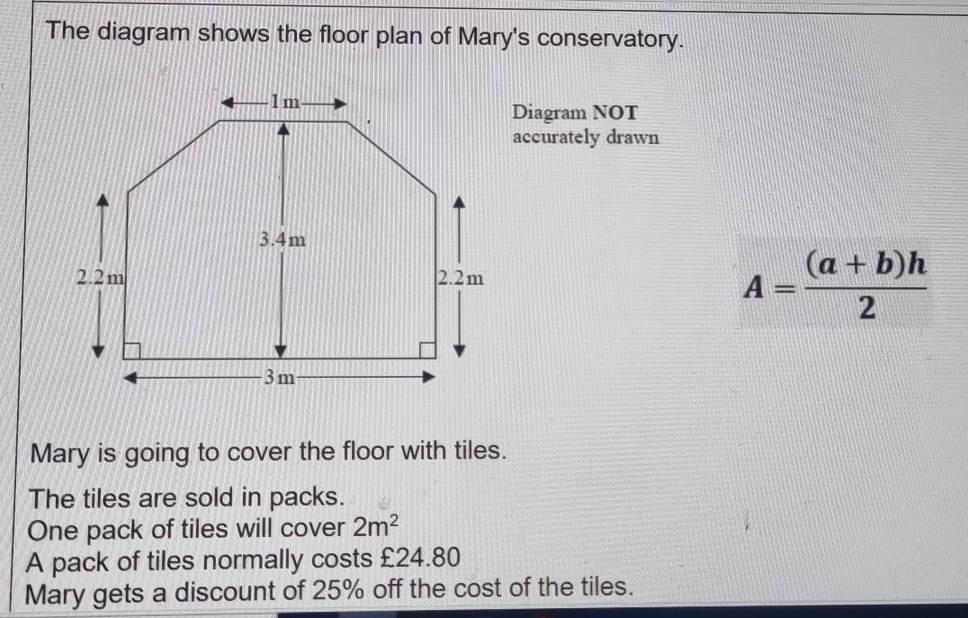 Solved: The diagram shows the floor plan of Mary's conservatory ...