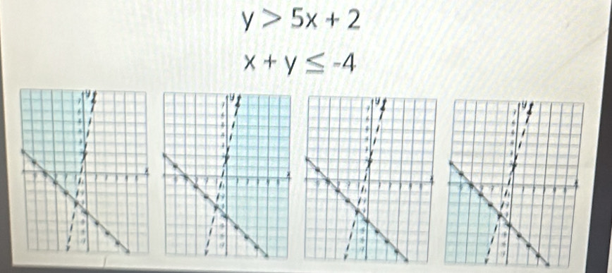 y>5x+2
x+y≤ -4