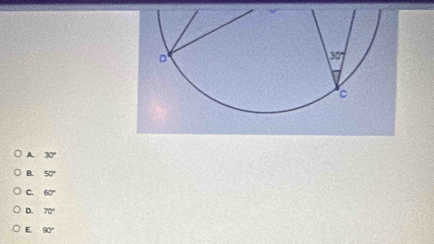 A 30°
B. 50°
C. 60°
D. 70°
E. 90°