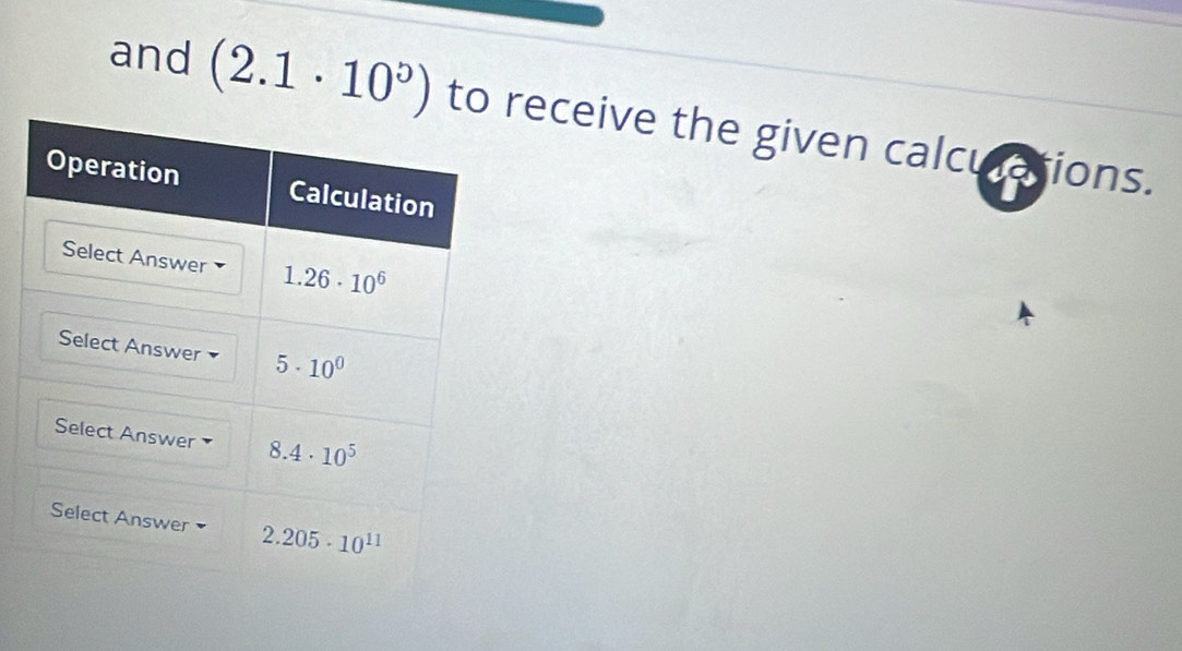 and (2.1· 10^5) toreceive the given calculations.