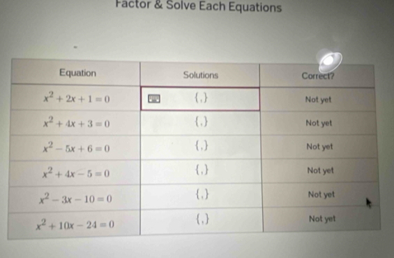 Factor & Solve Each Equations