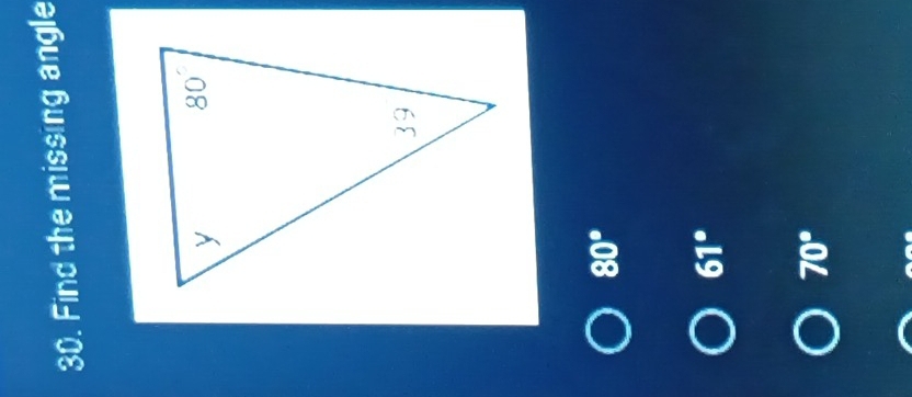 Find the missing angle
80°
61°
70°