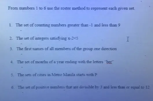 Solved: From numbers 1 to 6 use the roster method to represent each ...