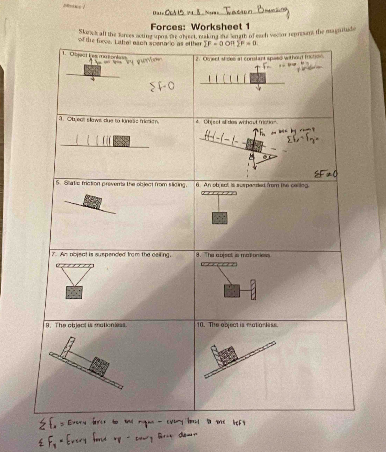 pivncs 1
_
Datr
_
Forces: Worksheet 1
Sketch all the furces acting upon the object, making the length of each vector represent the magntuade