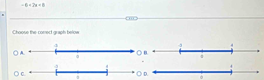 -6<2x<8
Choose the correct graph below. 
0