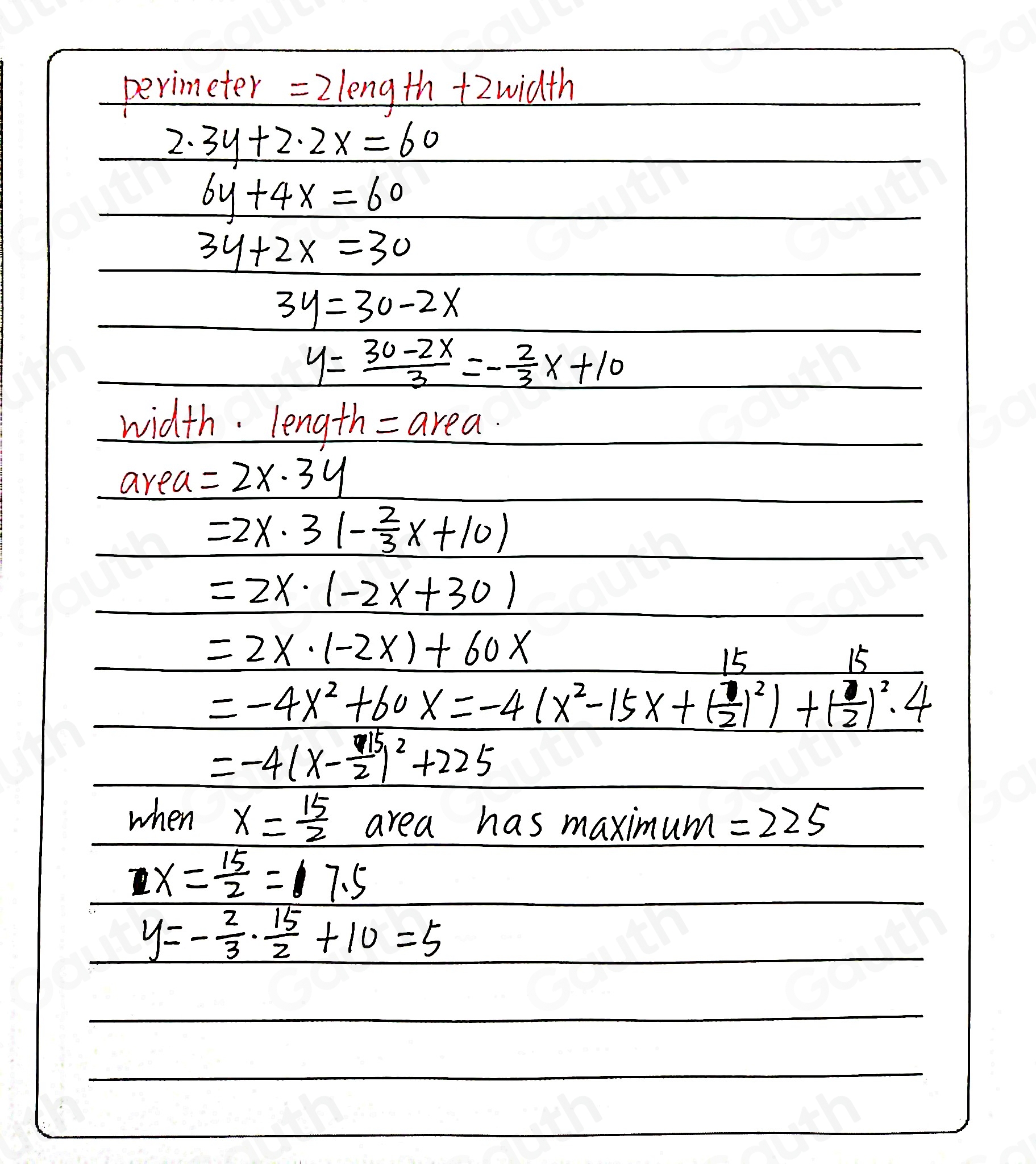 Solved: The given rectangle has a perimeter of 60 cm. Find the values ...