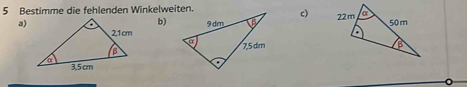 Bestimme die fehlenden Winkelweiten. 
c) 
a) 
b)