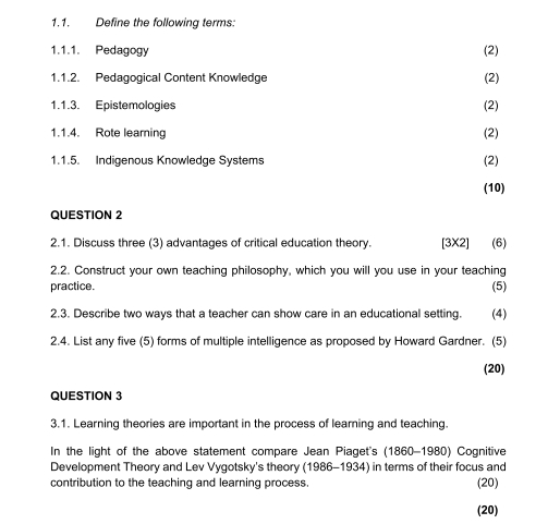 Solved: Define the following terms: 1.1.1. Pedagogy (2) 1.1.2 ...