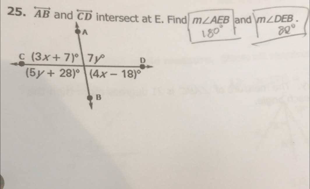 overleftrightarrow AB and overleftrightarrow CD m∠ AEB and m∠ DEB.