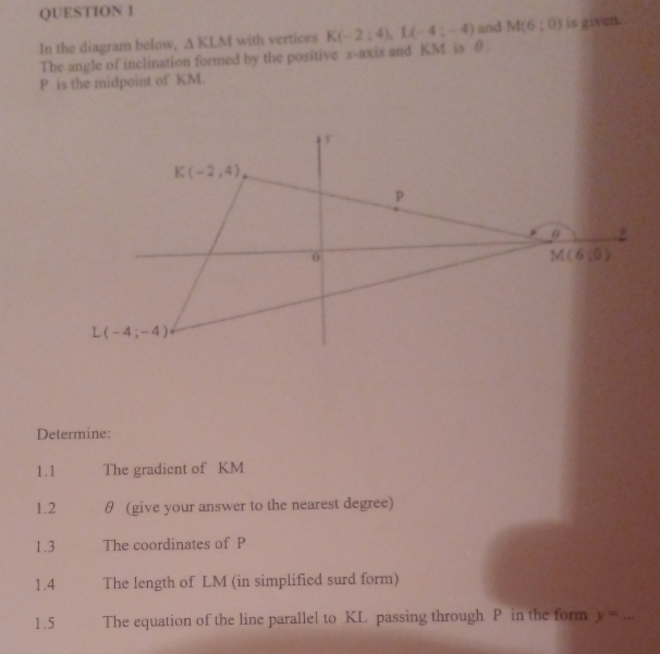Solved: In the diagram below, KLM with vertices The angle of ...