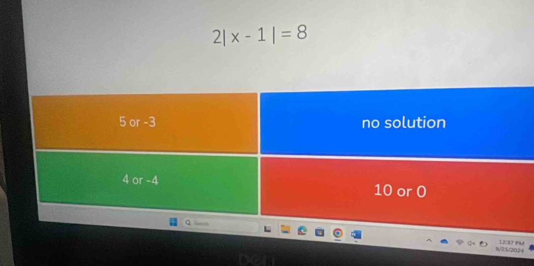 2|x-1|=8
12:37 PM 
9/25/2024