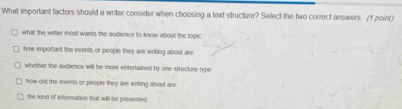 Solved: What important factors should a writer consider when choosing a ...
