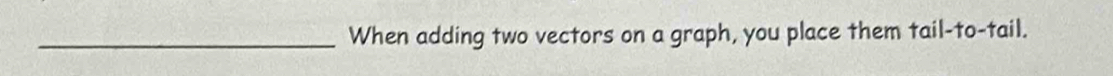 When adding two vectors on a graph, you place them tail-to-tail.