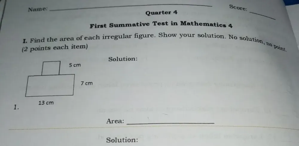 Solved: Name: _ Score: Quarter 4 _ First Summative Test in Mathematics ...