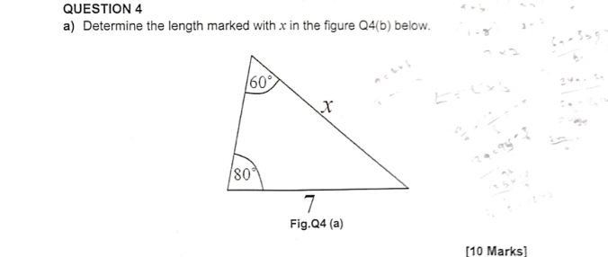 Determine the length marked with x in the figure Q4(b) below.
[10 Marks]