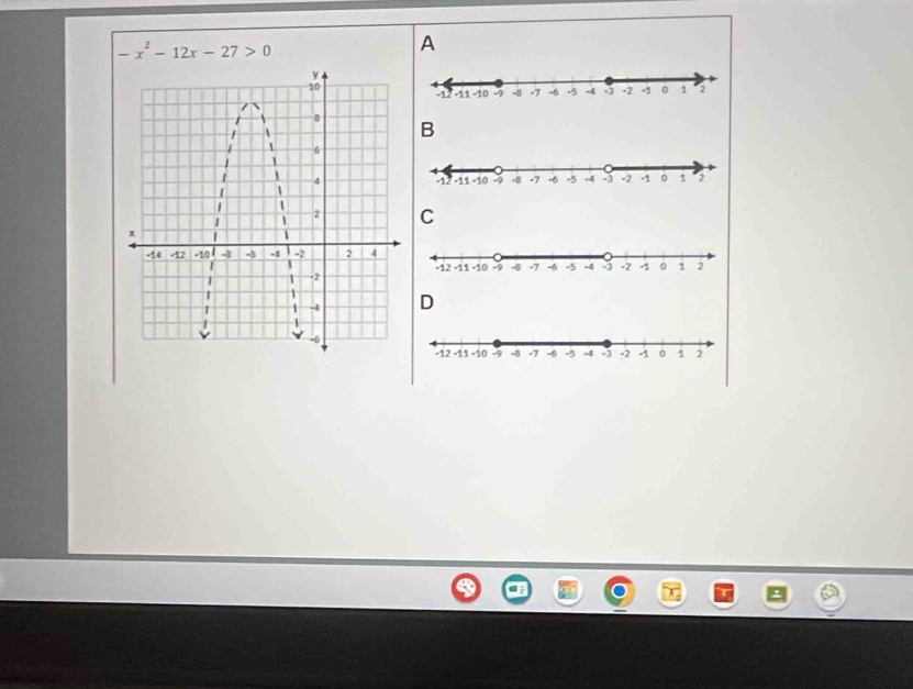 -x^2-12x-27>0
A
B
C
D