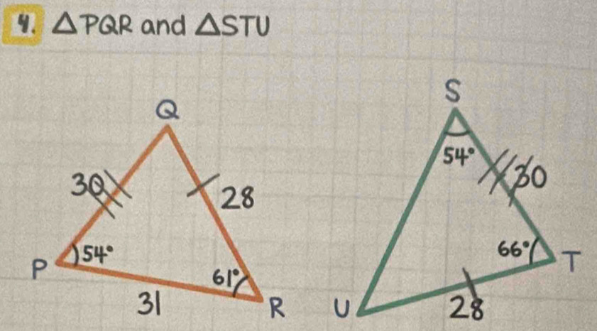 9 △ PQR and △ STU