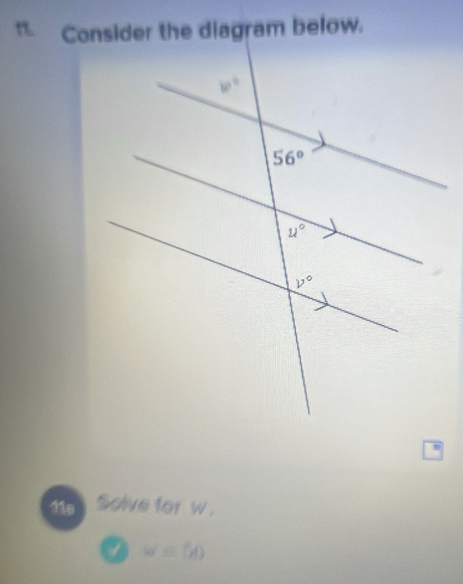 11e Solve for w.
0 w=50