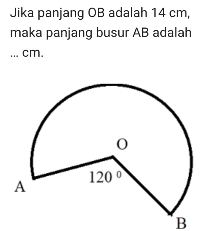 Jika panjang OB adalah 14 cm,
maka panjang busur AB adalah
... cm.
B