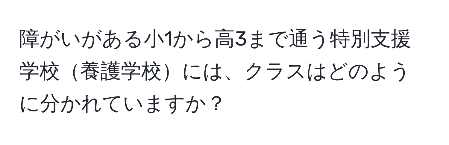 障がいがある小1から高3まで通う特別支援学校養護学校には、クラスはどのように分かれていますか？