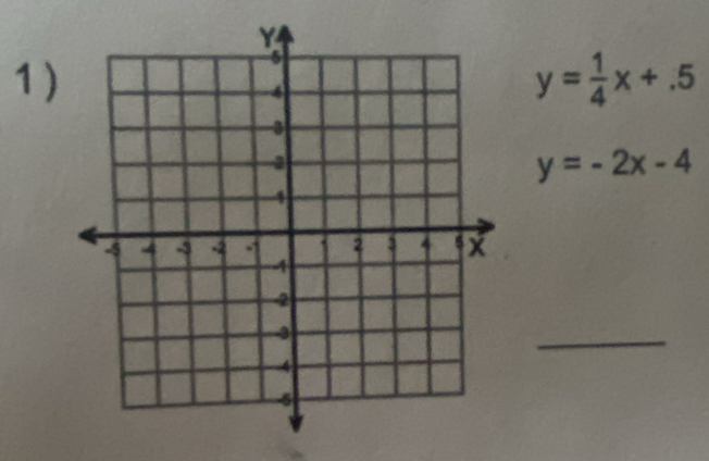 1 ) y= 1/4 x+.5
y=-2x-4
_