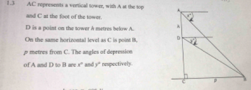 Solved: 1.3 AC represents a vertical tower, with A at the top and C at ...