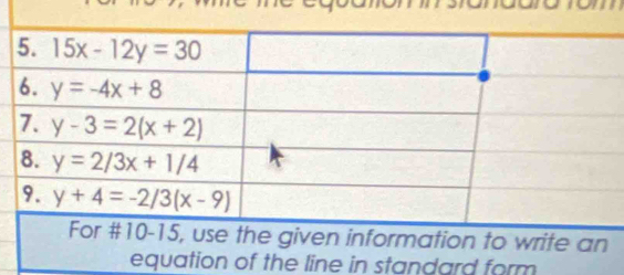 write an
equation of the line in standard form