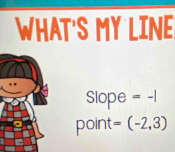 WHAT'S MY LINE 
Slope =-|
point =(-2,3)